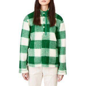 Tilley‎ Emerge Plaid Popover Jacket Wool Blend Fleece Long Sleeve Green Small